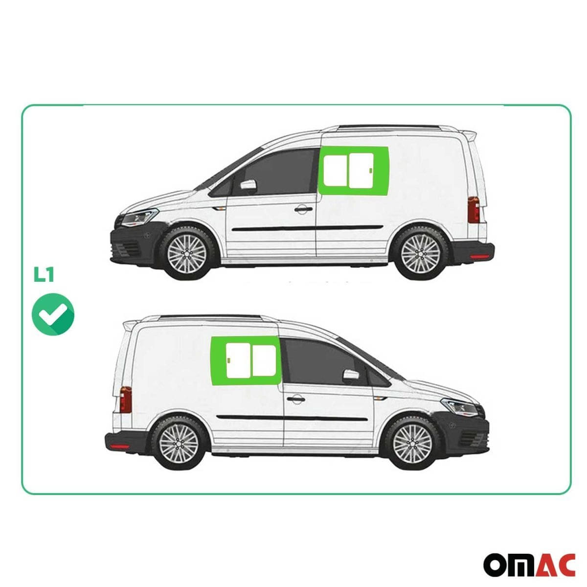 OMAC Seitenfenster Schiebefenster VW Caddy III-IV L1 Bj. 2003-2020 2-er Set Vorne Links-Rechts - G002398