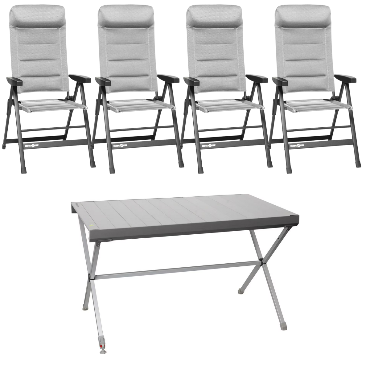 BRUNNER Campingstuhl SKYE 3D Hellgrau 4er-Set - Rolltisch TITANIUM AXIA 4 122x76 cm - 0404063N.C06 0406098N