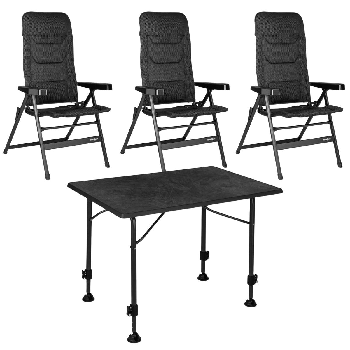 BRUNNER Campingstuhl REBEL 3D Pro - Small Anthrazit 3er-Set - Tisch LINEAR 100x68 cm Black - 0404002N-C69S 0406039N.C69