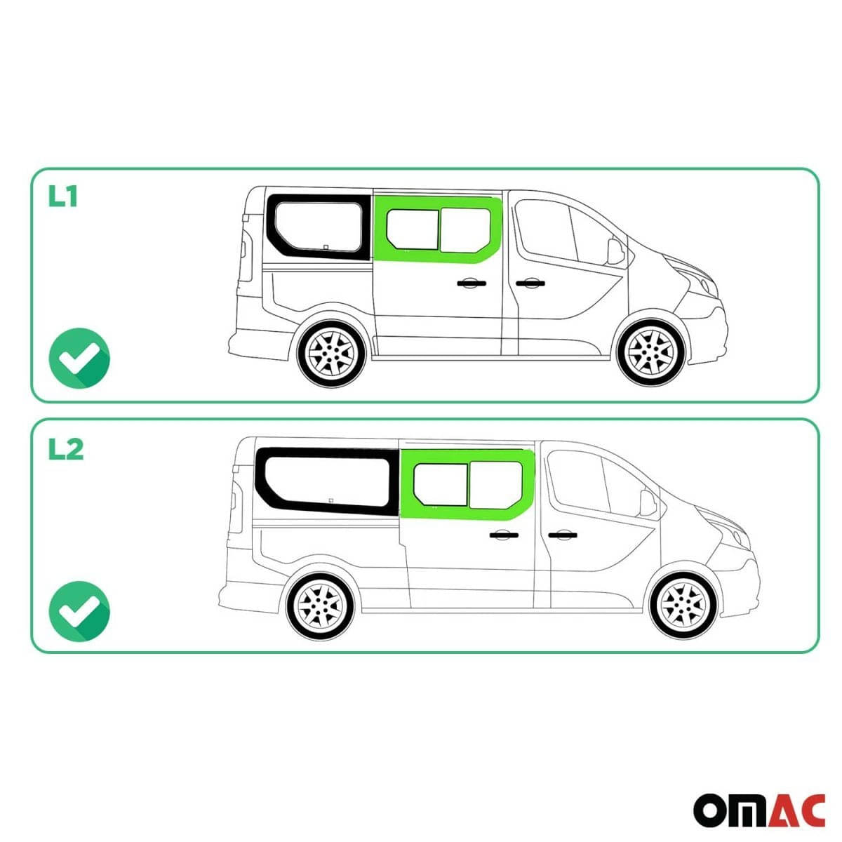 OMAC Seitenfenster Schiebefenster Opel Vivaro L1-L2 Bj. 2014-2019 Schiebetuer Rechts - A050869