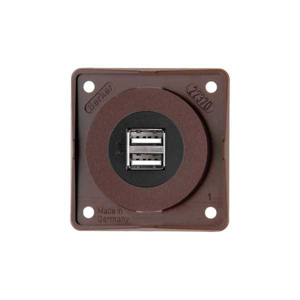 BERKER INTEGRO Flow Einbau-USB-Doppelladesteckdose 12V braun matt Einsatz schwarz - 9 2602 25 01