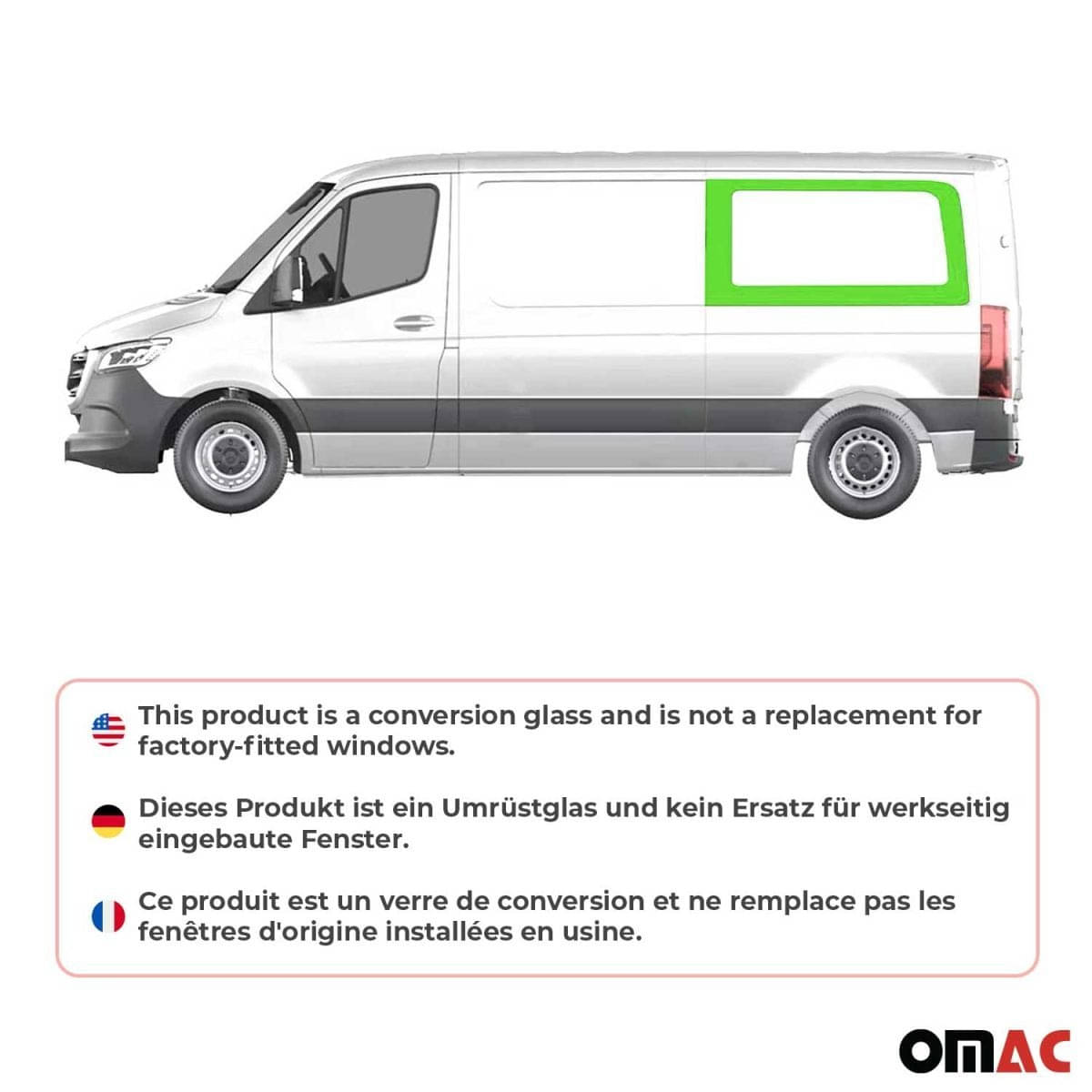 OMAC Seitenfenster Seitenscheibe VW Crafter L2 Bj. 2006-2017 Hinten Links - A050988
