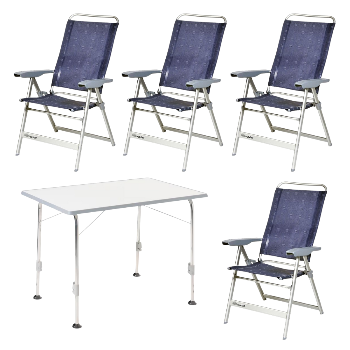 DUKDALF Stuhl Dynamic blau 4er-Set - Tisch STABILIC III 115x70 cm hellgrau - 41-00-4611-4 40-24-1157.0