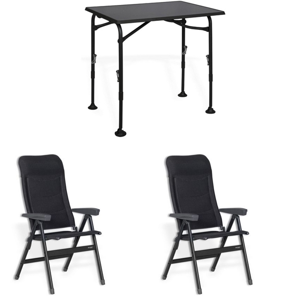 Set 1 Tisch WESTFIELD Aircolite 80 Black Edition Tisch 80 x 60 cm - Performance Series - 201-27271 und 2 Stuehle WESTFIELD Advancer Stuhl anthracite grey - Performance Series - 201-884 AG