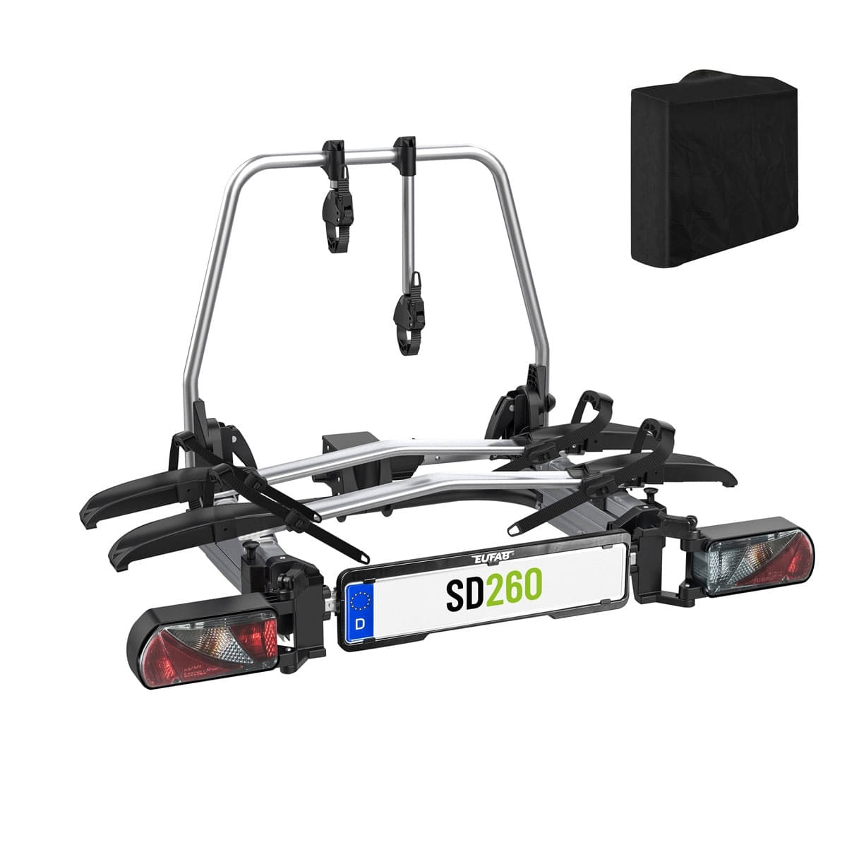 EUFAB SD260 Fahrradtraeger fuer 2 Raeder Hecktueren inkl. Tasche - 11654 11636
