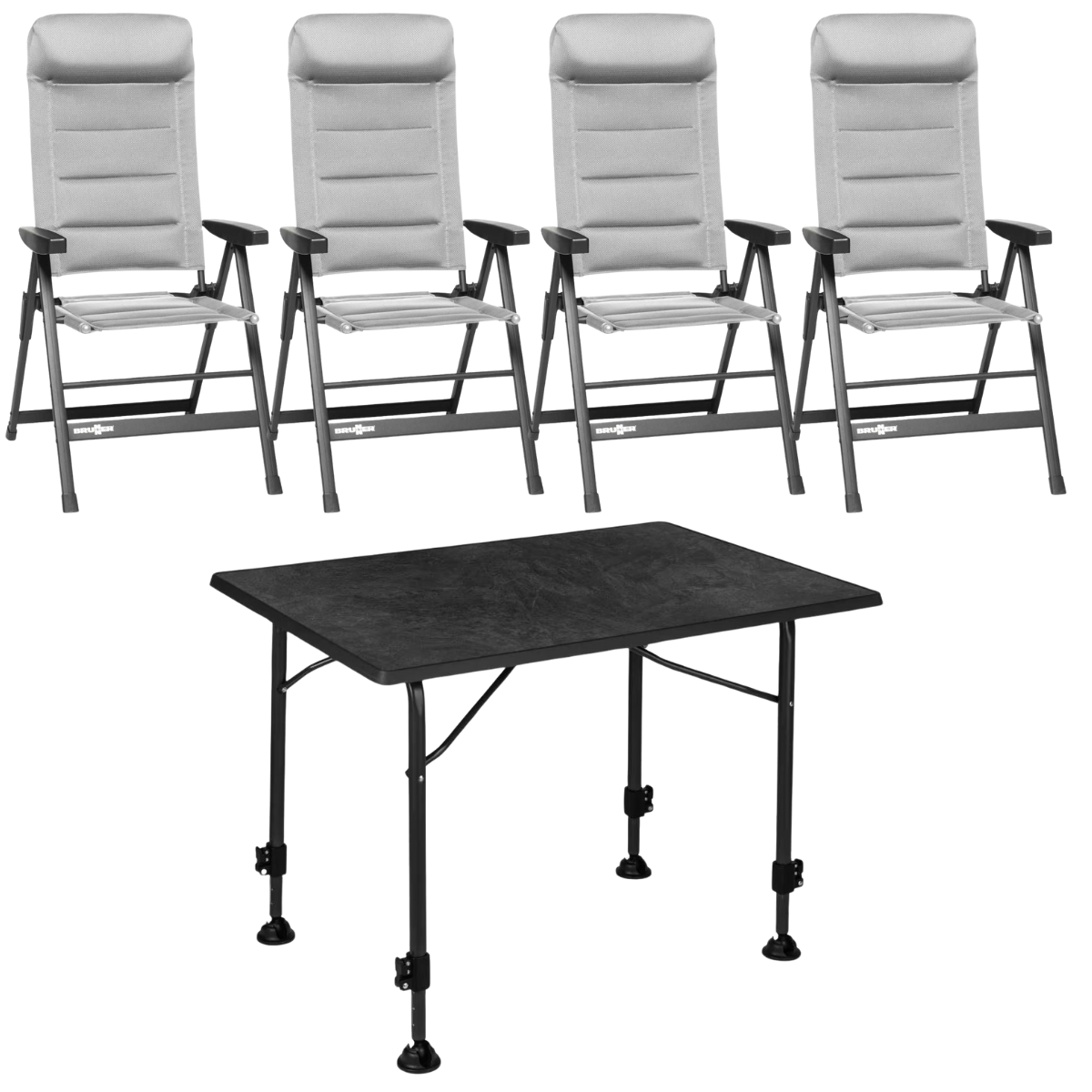 BRUNNER Campingstuhl SKYE 3D Hellgrau 4er-Set - Tisch LINEAR 115x70 cm Black - 0404063N-C06 0406031N.C69