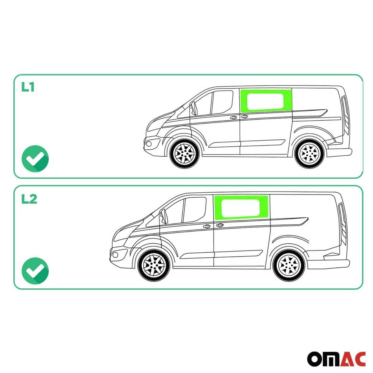 OMAC Seitenfenster Seitenscheibe Ford Transit Custom L1-L2 Bj. 2013-2023 Schiebetuer Links - 2624405-1FSDFL