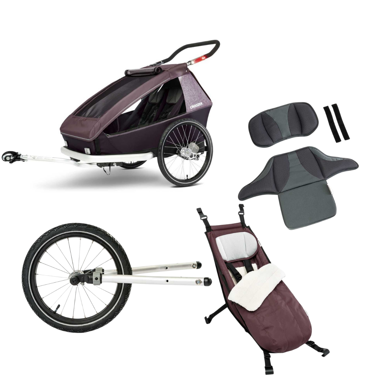 CROOZER Kinderfahrradanhänger Kid Vaaya 2 3in1-Set Blossom Red mit Babysitz und Sitzstütze