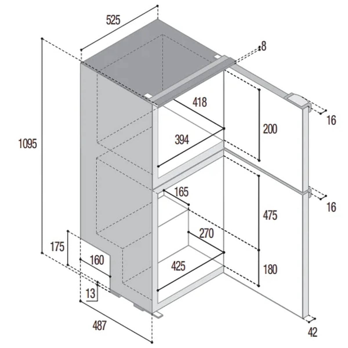 VITRIFRIGO Kompressor-Kuehl-Gefrier-Kombination DP150i CHR 12-24 V 150 L mit Gefrierfach Schwarz