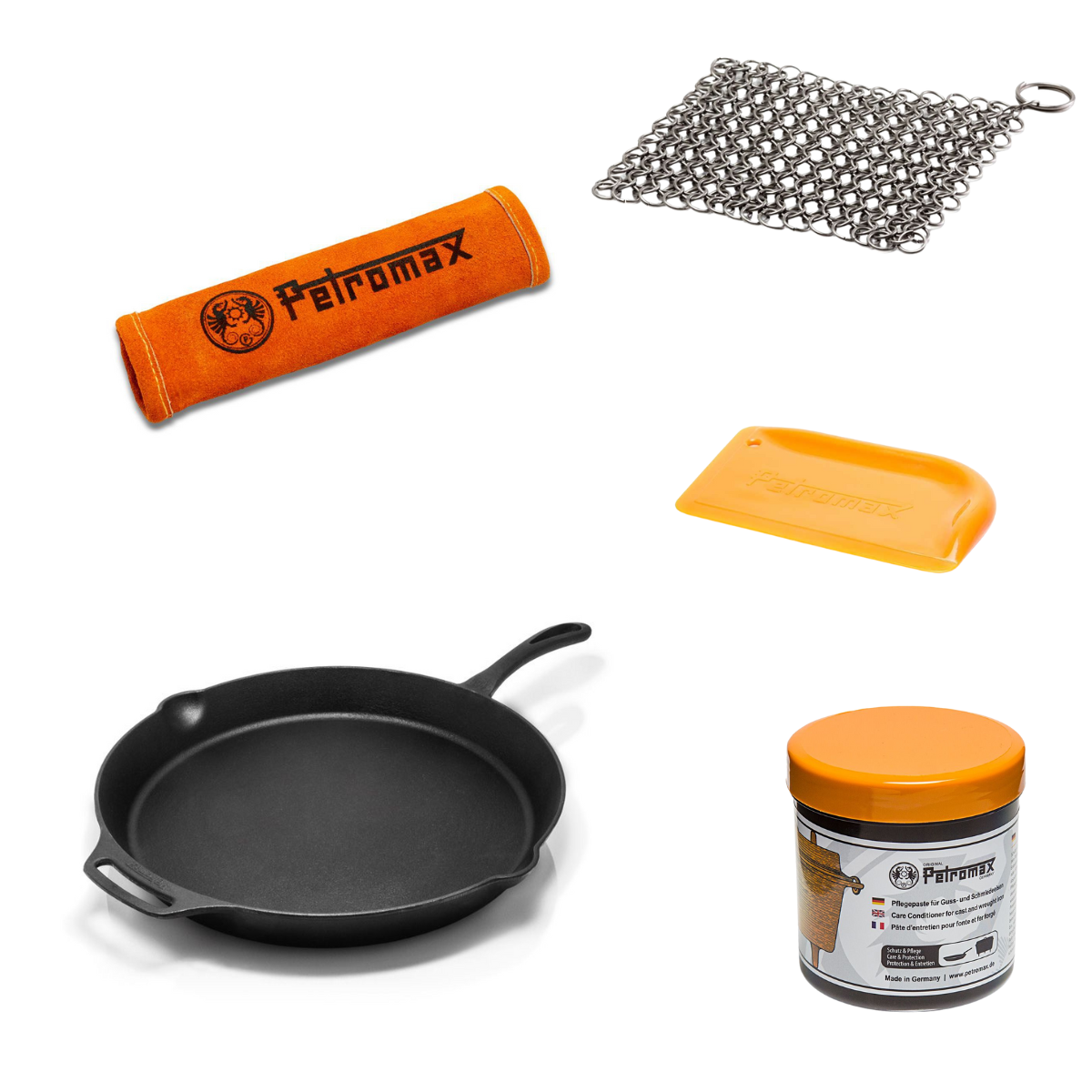 PETROMAX Vuurbak met steel FP40 met Aramid handgreephoes - Starterset PETROMAX Feuerpfanne Stiel FP40 mit Aramid Griffhuelle - Starterset fp40-t scrub ft-pflege handle300 os