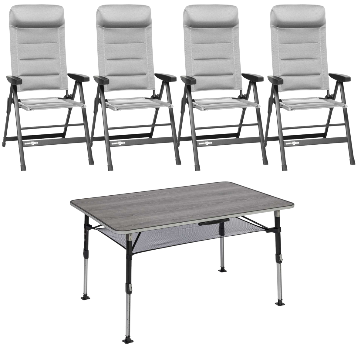 BRUNNER Campingstuhl SKYE 3D Hellgrau 4er-Set - Tisch ELU NG 120x80 cm - 0404063N.C06 0406043N