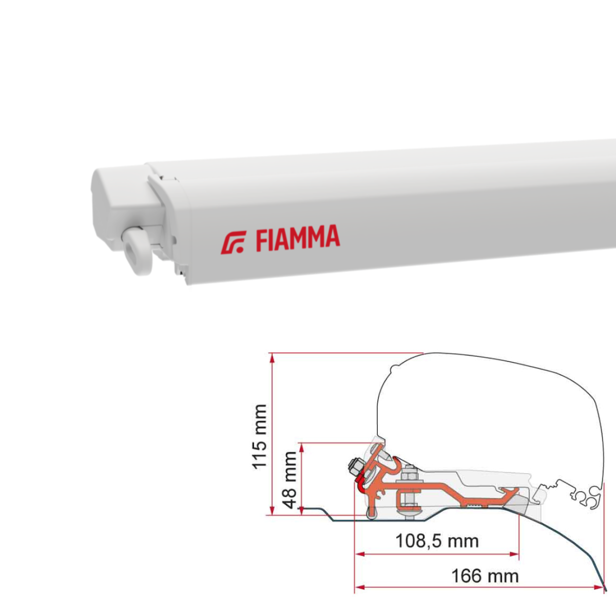 Luifel FIAMMA F80 S 320 Royal grey Huis wit incl. Adapterkit zwart Fiat Ducato Jumper Boxer H Markise FIAMMA F80 S 320 Royal grey Gehaeuse weiss inkl. Adapterkit schwarz Fiat Ducato Jumper Boxer H - 07830B01R 98655Z150
