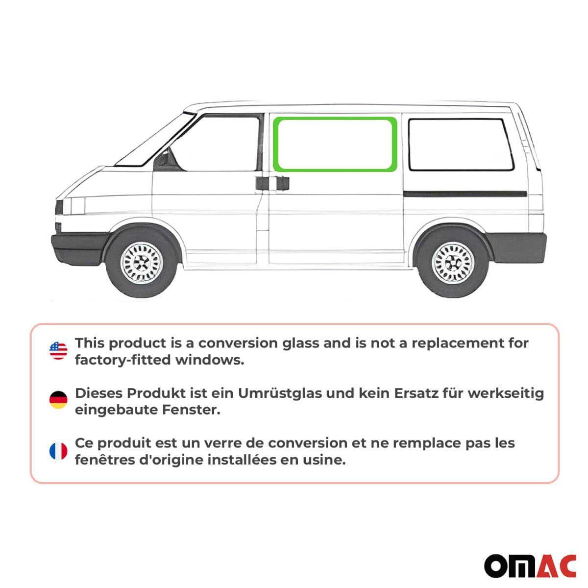 OMAC Seitenfenster Seitenscheibe VW T4 L1/L2 Bj. 1990-2003 Vorne Links OMAC Seitenfenster Seitenscheibe VW T4 L1-L2 Bj. 1990-2003 Vorne Links - 7521405-1FSFL