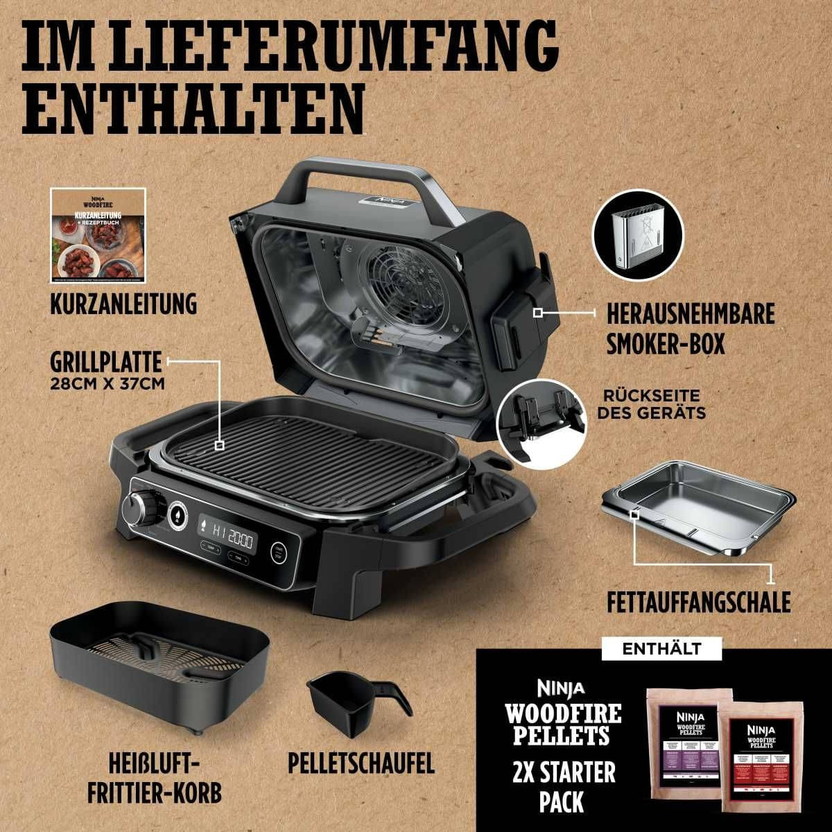 NINJA Woodfire - Elektrischer Outdoor Grill - Smoker - OG701EU