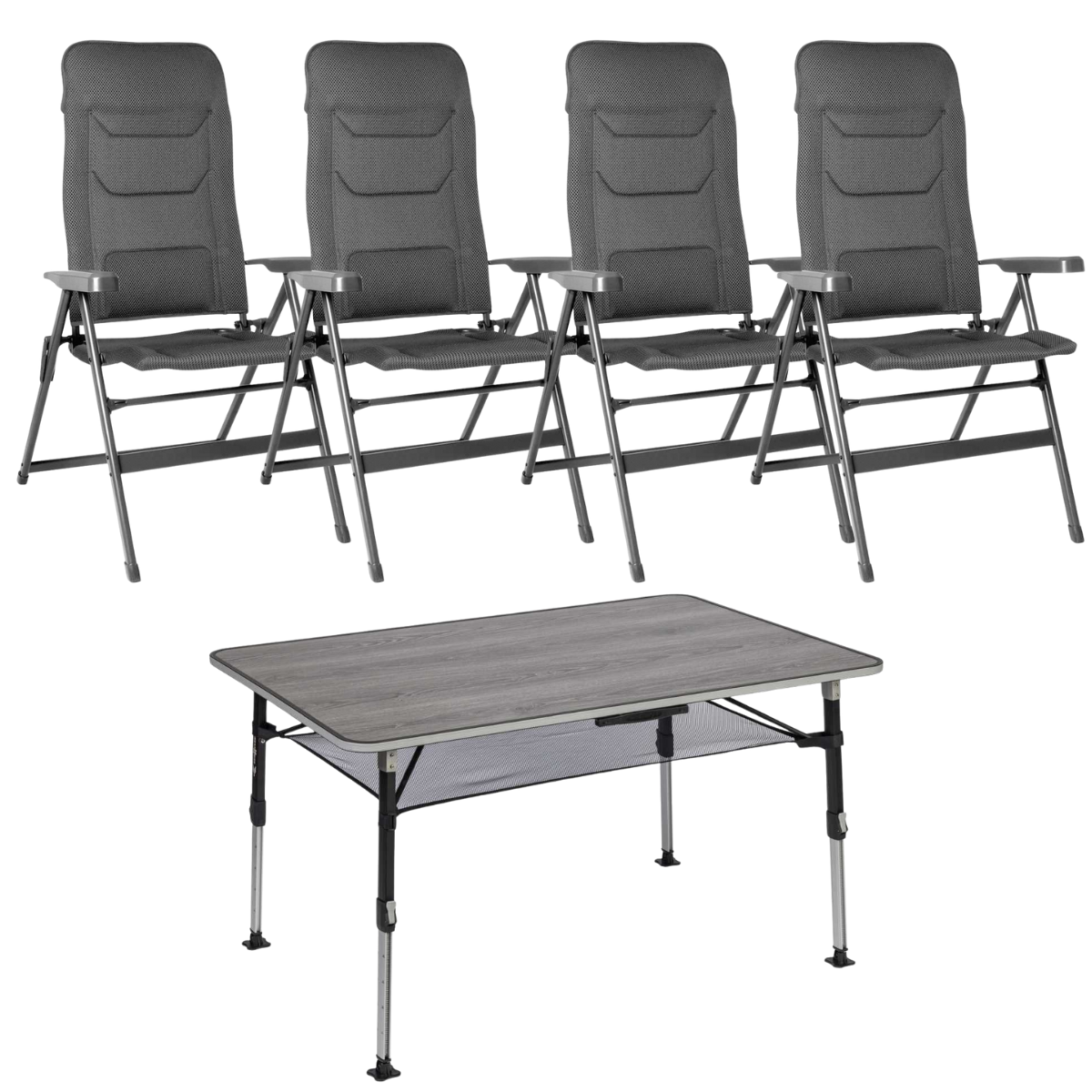 BRUNNER Campingstuhl ARAVEL VITACHIC 3D - L Dunkelgrau 4er-Set - Tisch ELU NG 120x80 cm - 0404065N.C69L 0406043N