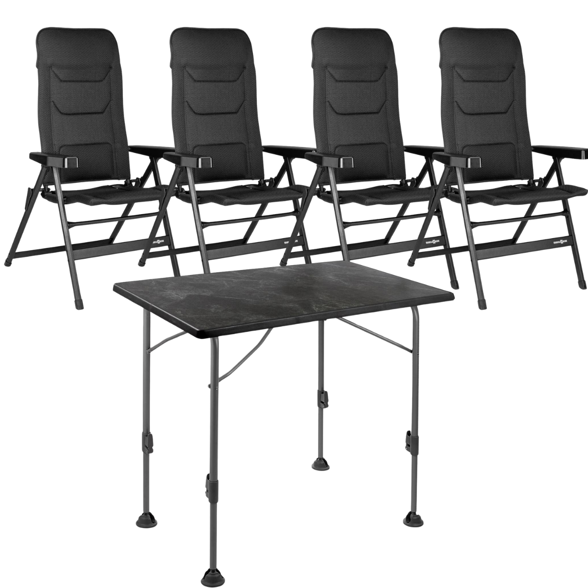 BRUNNER Campingstuhl REBEL 3D Pro - Medium Anthrazit 4er-Set - Tisch LINEAR 115x70 cm Black - 0404002N-C69M 0406031N.C69