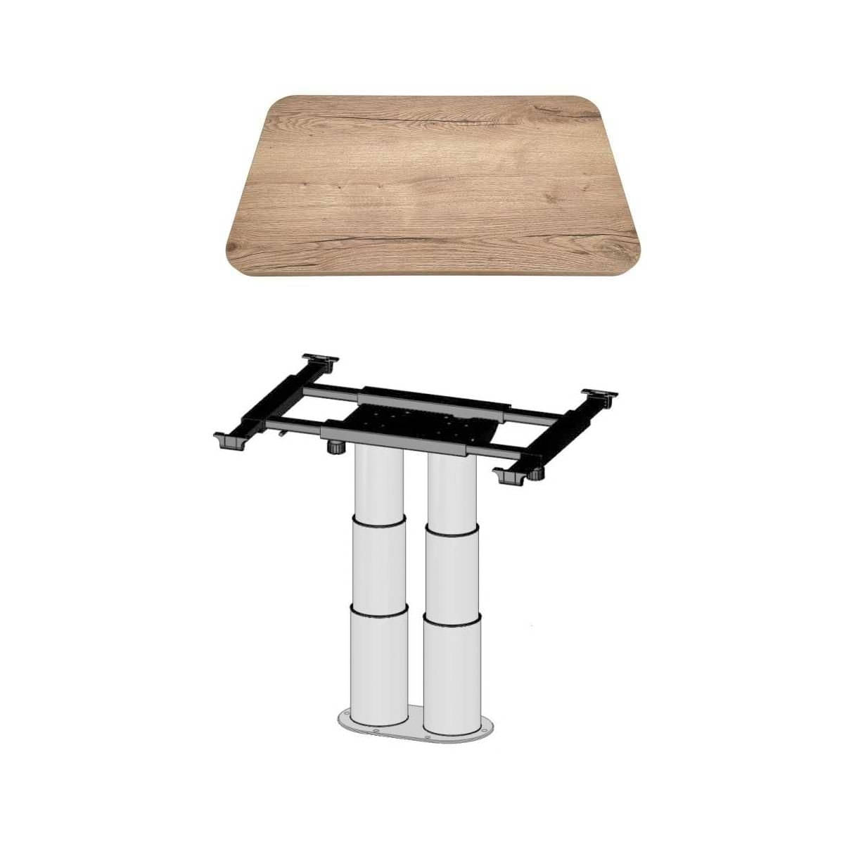 ILSE TECHNIK Zweisaeulen Liftgestell mit Verschiebung 7937 inkl. Leichtbautischplatte Eicheoptik 75 x 95 x 2-8 cm