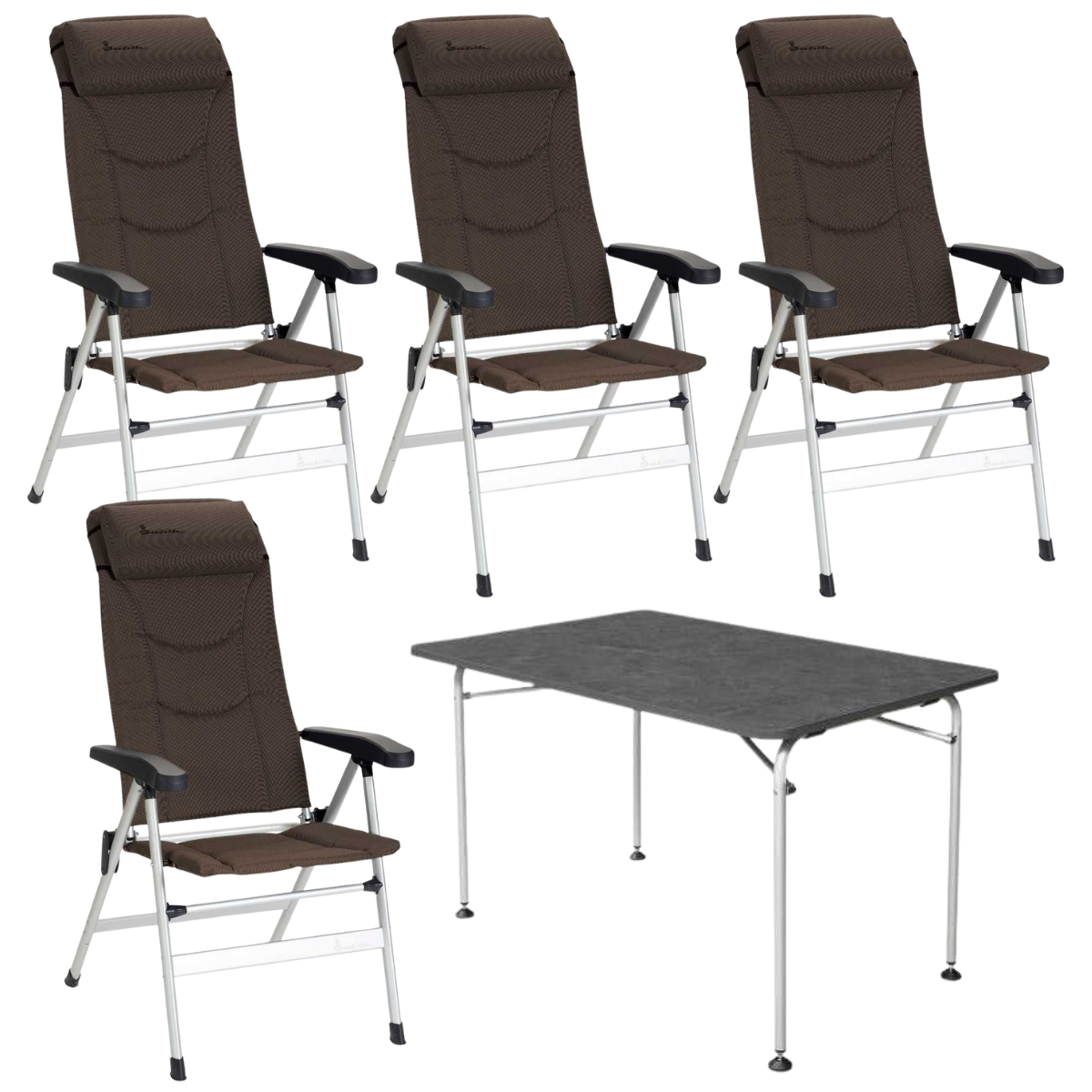 ISABELLA Campingstuhl Thor braun 4er Set mit Campingtisch 120 x 80 cm - 700006289 700006274