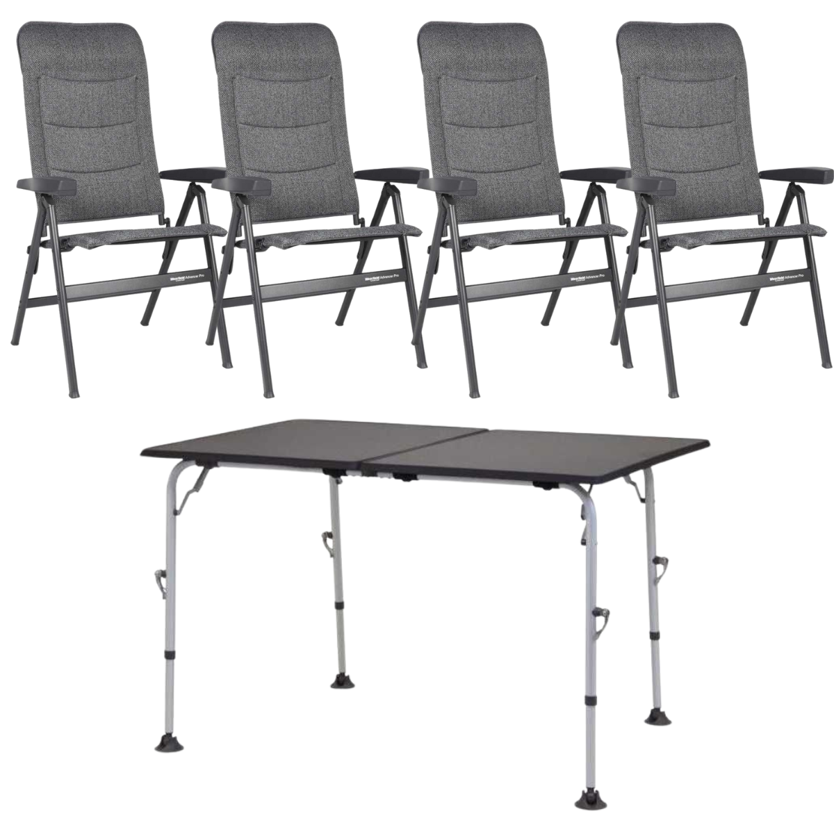 WESTFIELD Campingstuhl Advancer Pro grey melange 4er-Set - Tisch AIRCOLITE TWIN 120x80 cm black - 201-1884 GM 201-17301