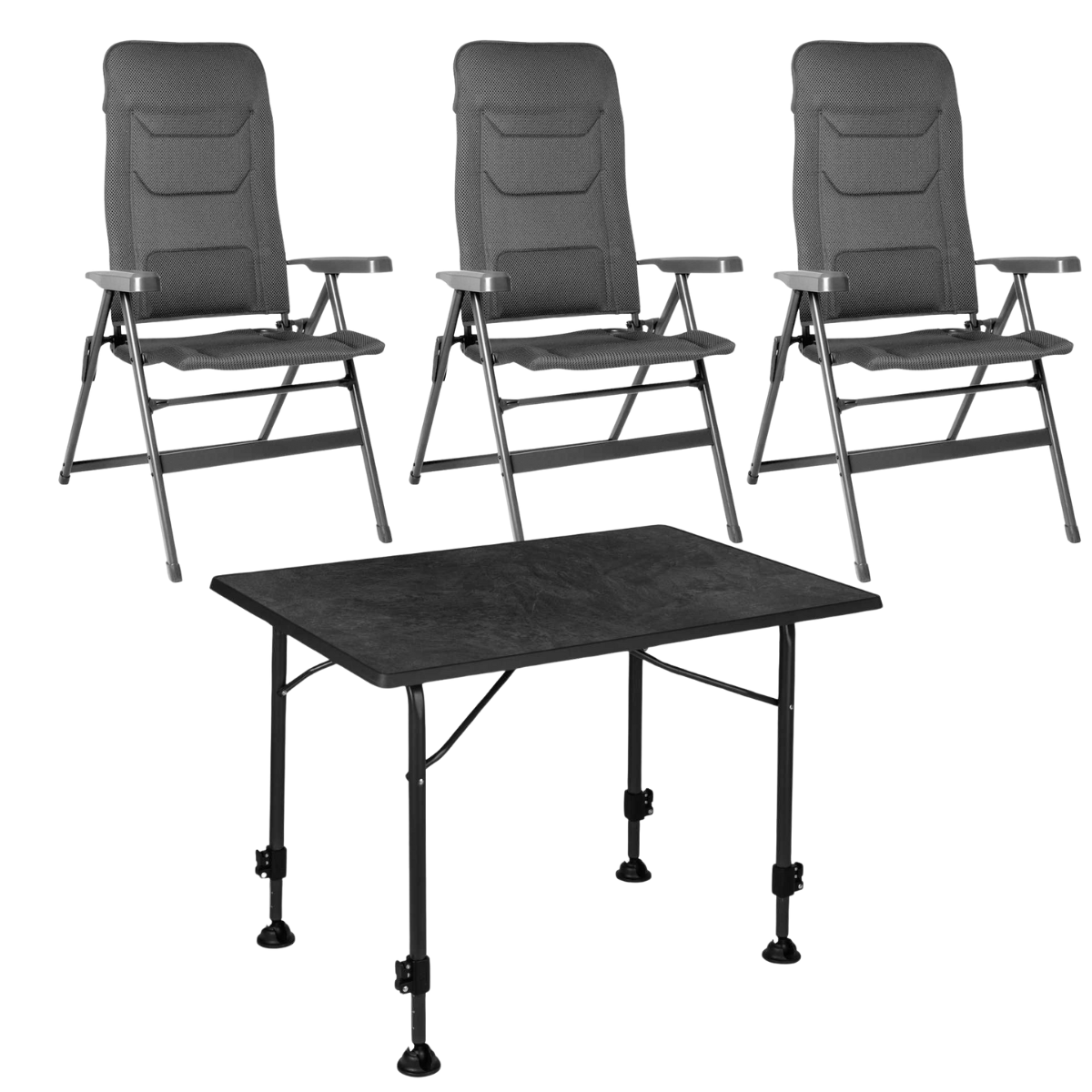 BRUNNER Campingstuhl ARAVEL VITACHIC 3D - M Dunkelgrau 3er-Set - Tisch LINEAR 100x68 cm Black - 0404065N-C69M 0406039N.C69