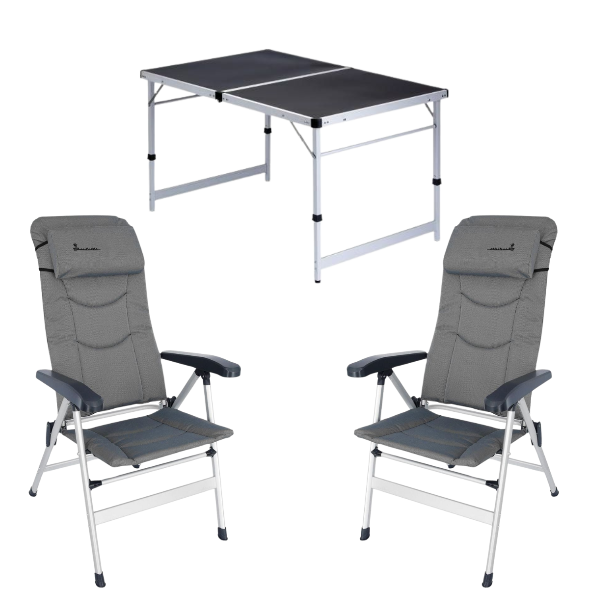 ISABELLA Campingstuhl Thor hellgrau 2er Set mit Klapptisch 80 x 120 cm