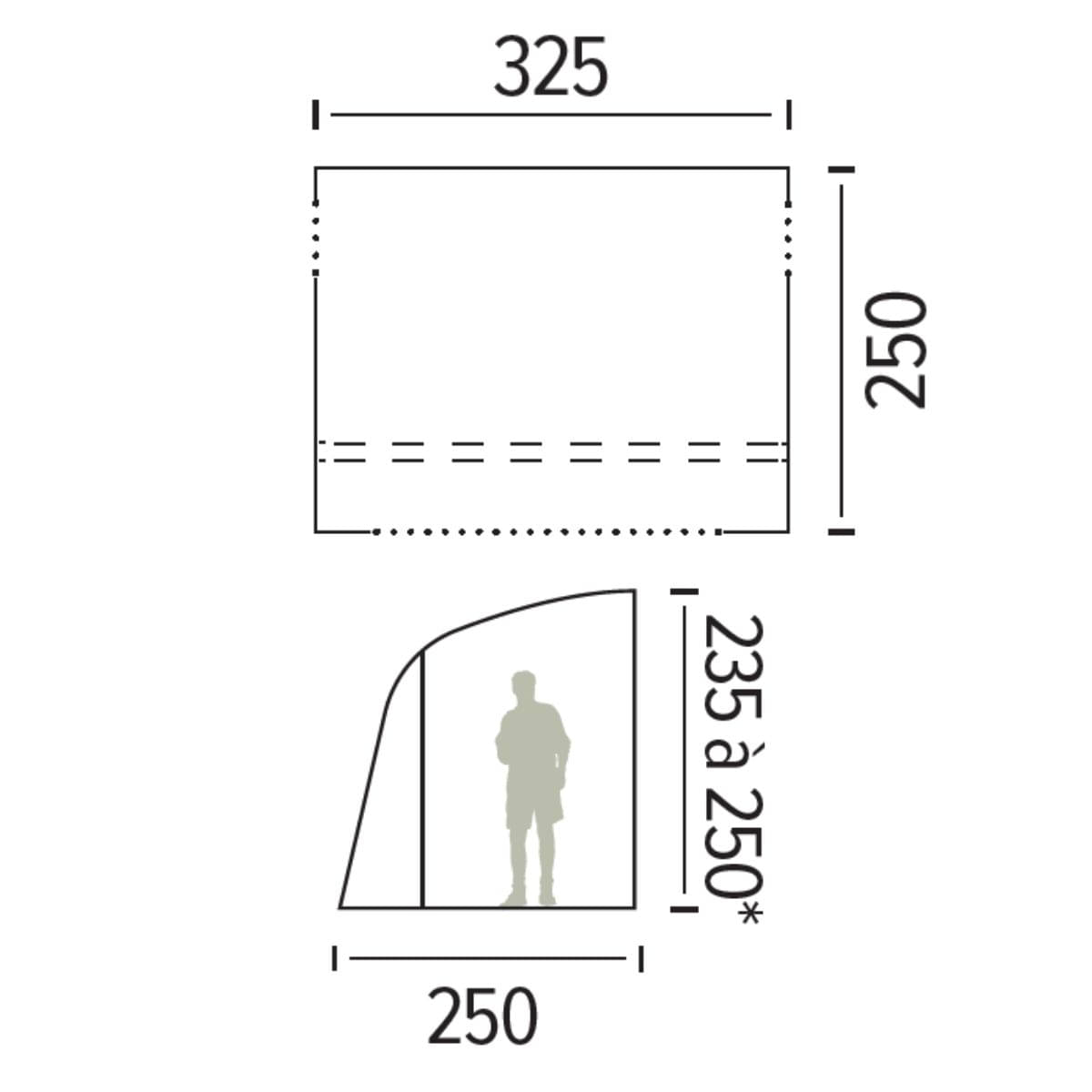 TRIGANO aufblasbares Teil-Vorzelt LAGOON- Gr. 325 x 250 cm- Anbauhoehe 235-250 cm - M-7623-1