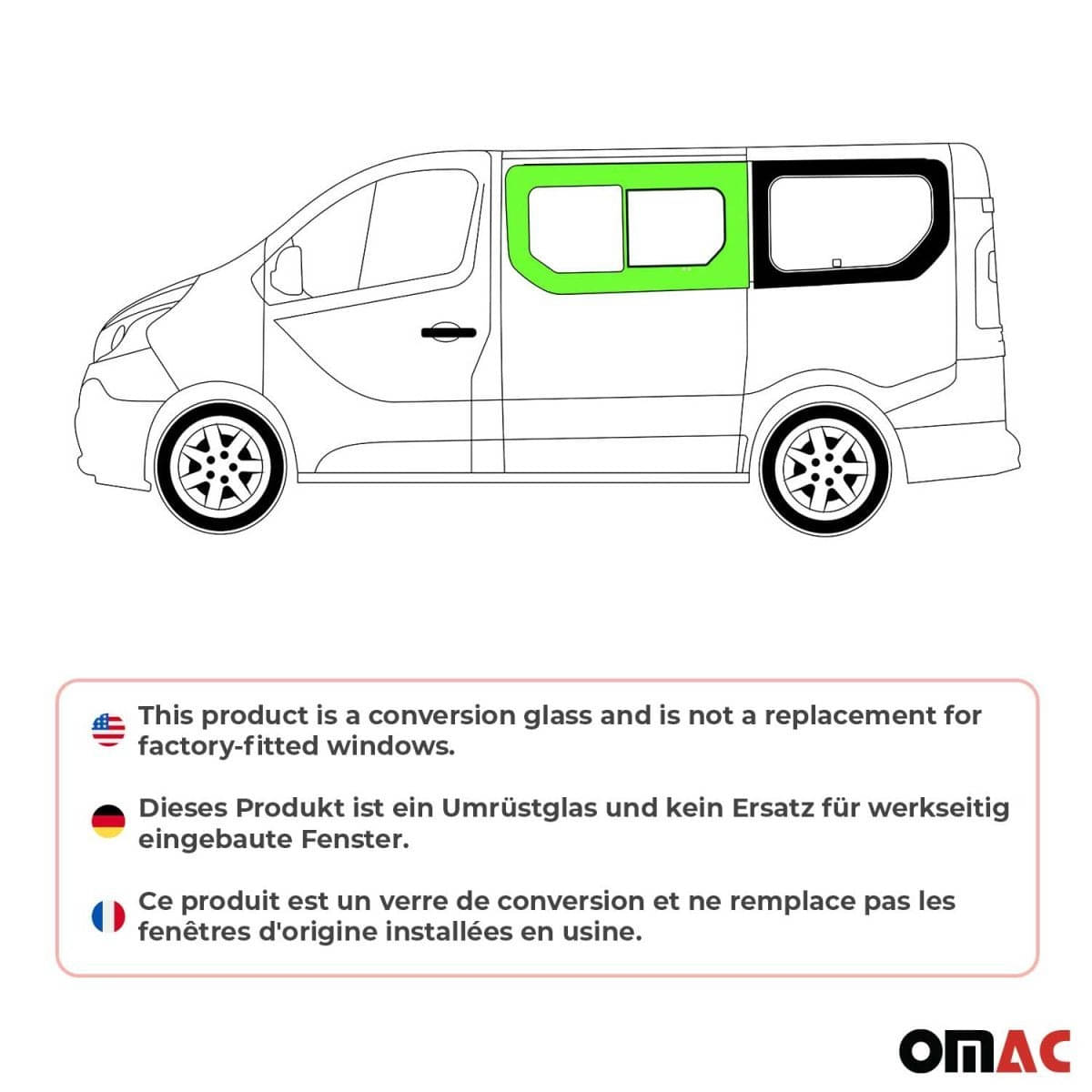 OMAC Seitenfenster Schiebefenster Renault Trafic L1-L2 ab Bj. 2014 Vorne Links - A050938