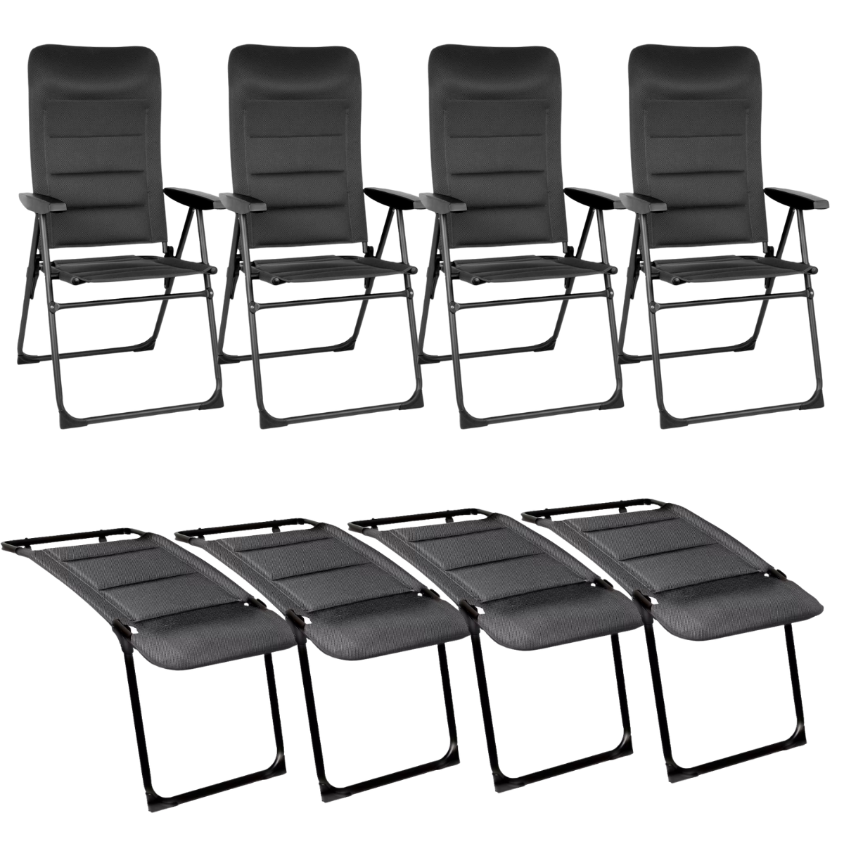 BRUNNER Campingstuhl SKYE 3D RT Schwarz mit Beinauflagen 4er-Set - 0404060N-C09 0404079N.C09