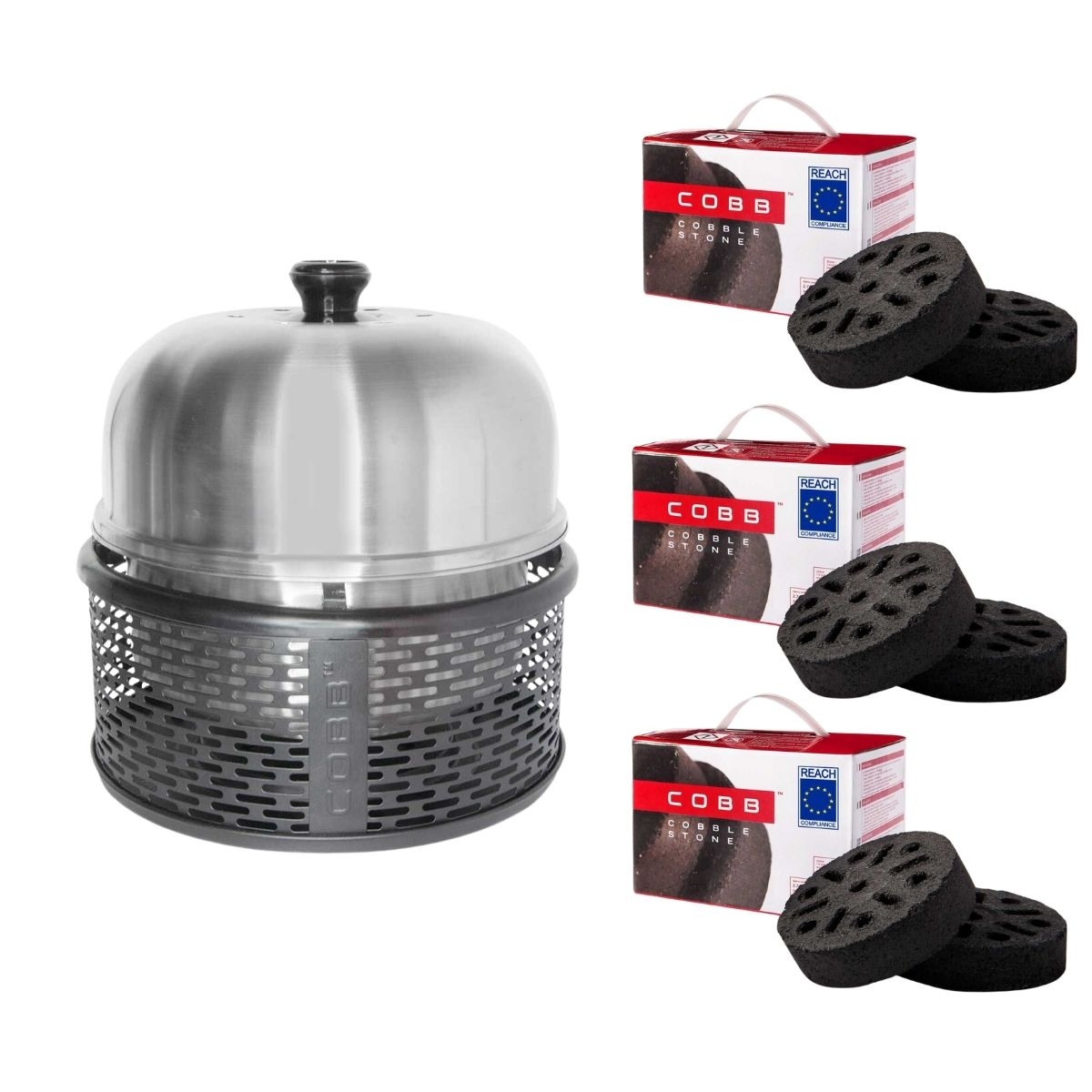 COBB Pro Black und Grillplatte und 3x Cobble Stone