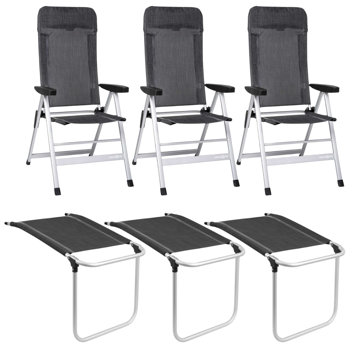 BRUNNER Campingstuhl SKYE Dunkelgrau mit Beinauflagen 3er-Set - 0404063N-C67 0404064N.C67