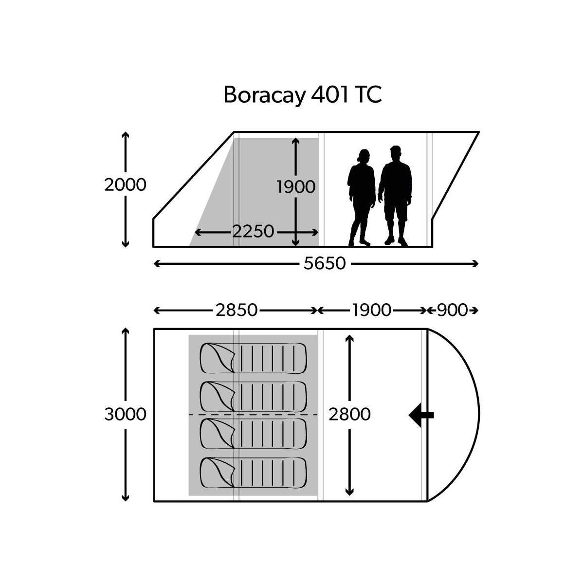 DOMETIC aufblasbares Familienzelt BORACAY FTC 401 TC Grau - 9120001995