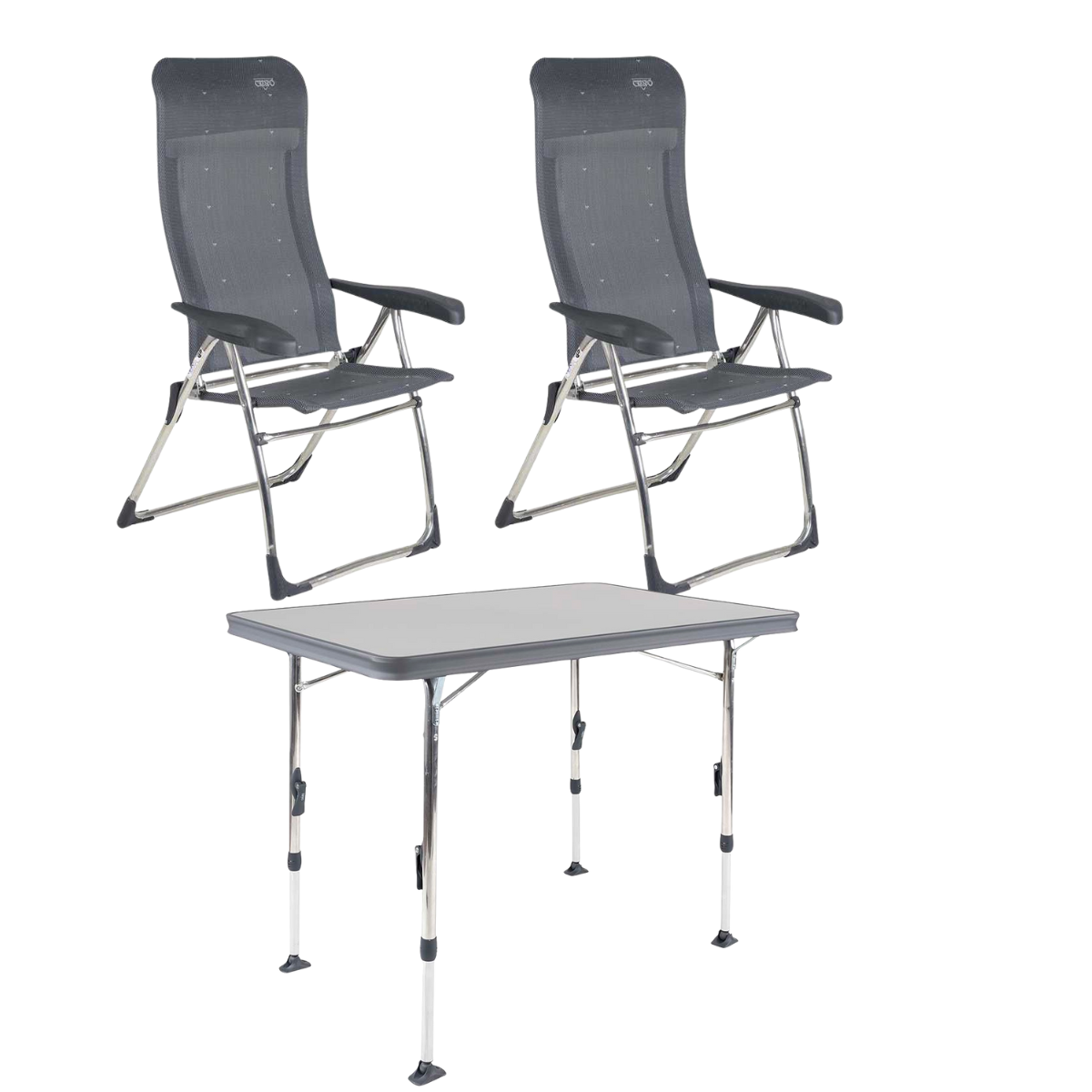 CRESPO Campingstuhl Classic AL-215 anthrazit 2er-Set - Tisch Ligero AL-246 101x65 cm grau - 1148043 1151353