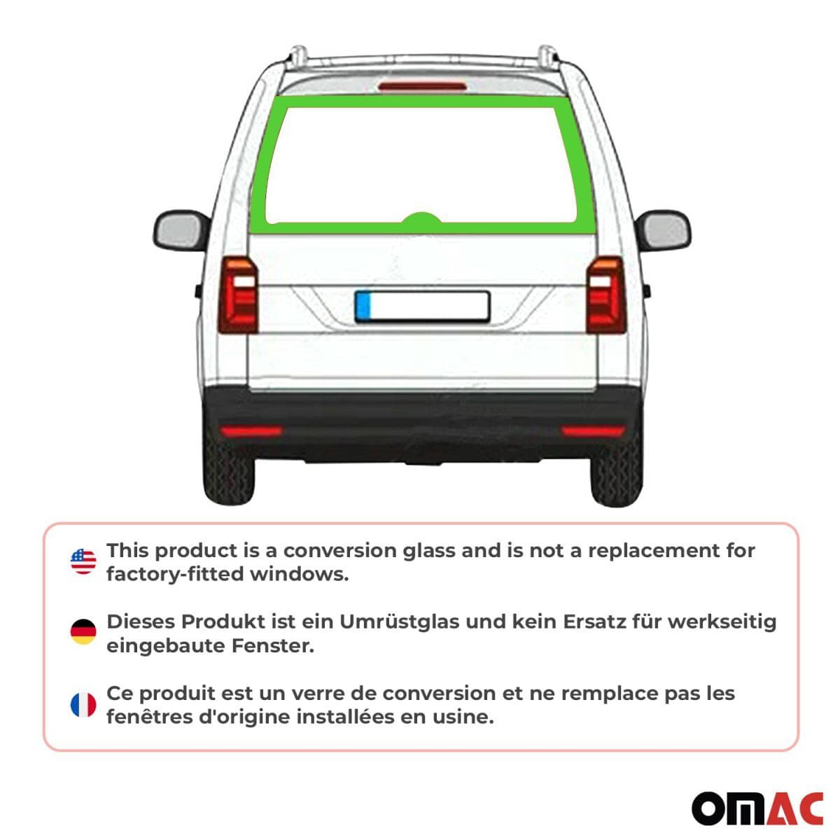OMAC Heckscheibe Heckfenster VW Caddy III-IV L1-L2 Bj. 2003-2020 Heckklappe - 7520405-1TGF