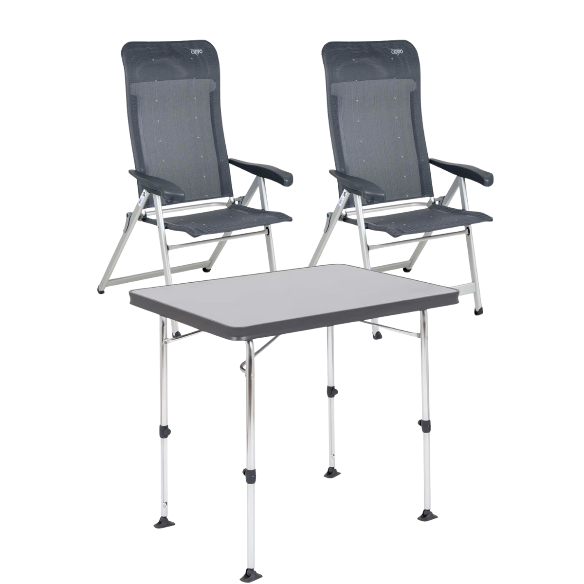 CRESPO Campingstuhl Classic AL-237 anthrazit 2er-Set - Tisch Ligero AL-246 100x65 cm grau - 1149082 1151353