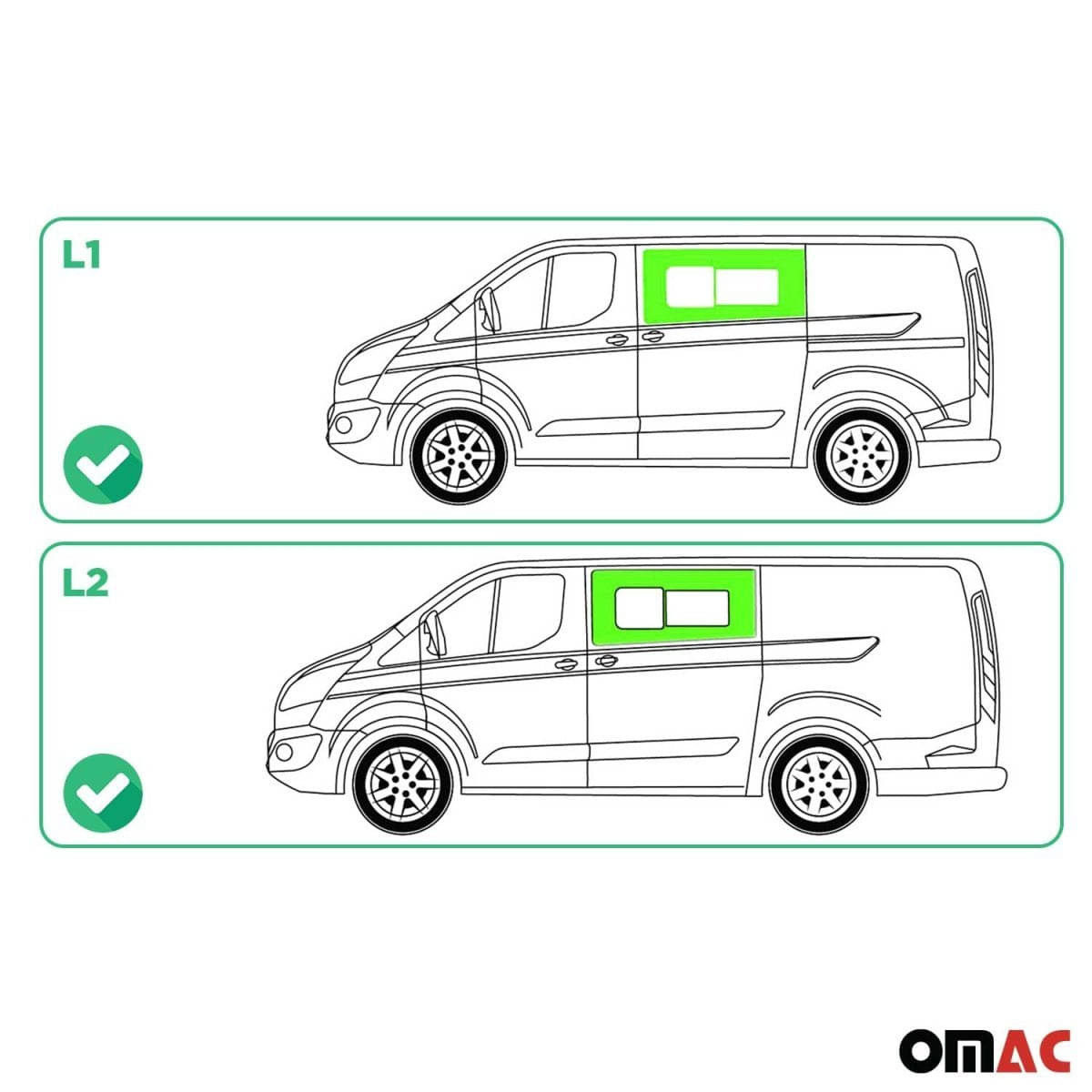 OMAC Seitenfenster Schiebefenster Ford Transit Custom L1-L2 Bj. 2013-2023 Schiebetuer Links - 2624405-1FSDSL