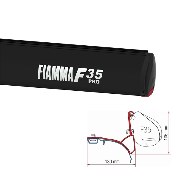 Markise FIAMMA F35 Pro Royal grey 270 cm Gehaeuse Deep black inkl. Adapter VW T5 T6 Multivan Transporter mit C-Schiene