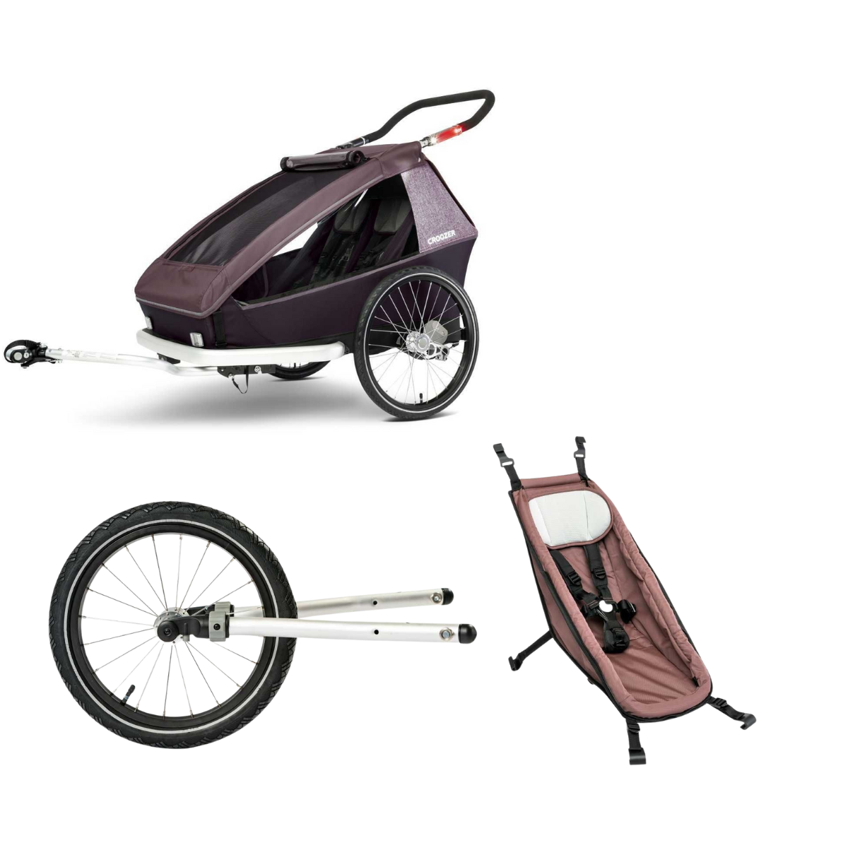 CROOZER Kinderfahrradanhänger Kid Vaaya 2 2in1-Set Blossom Red mit Jogger-Set und 1 Babysitz
