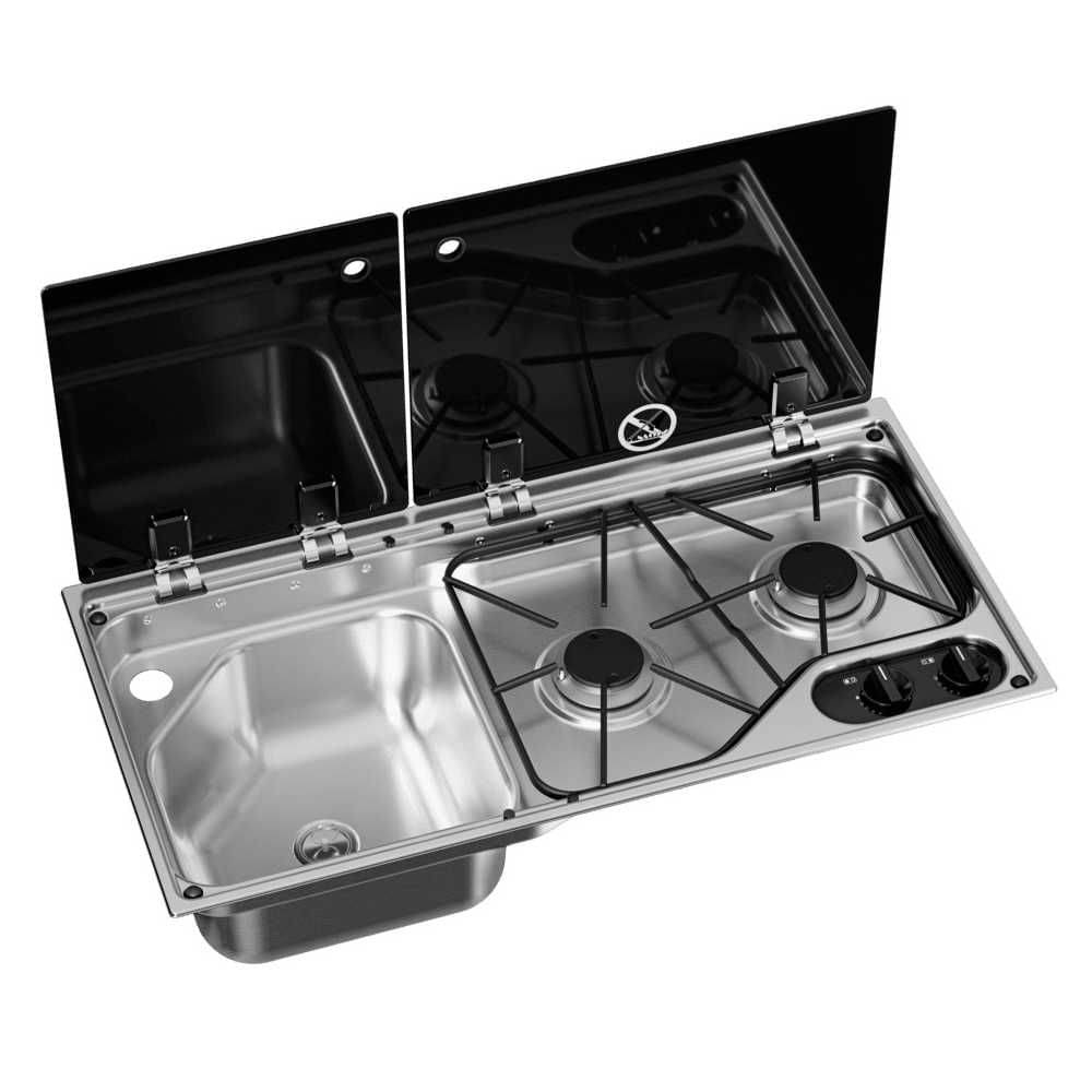 DOMETIC Kocher-Spuelen-Kombination CVC1700G LH- Becken links- mit Glasabdeckung- Edelstahl - 9600051209