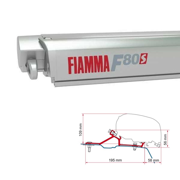 Markise FIAMMA F80 S 320 Royal grey Gehaeuse titanium inkl. Adapter Renault Master Opel Movano H2 L2 ab Modelljahr 2010