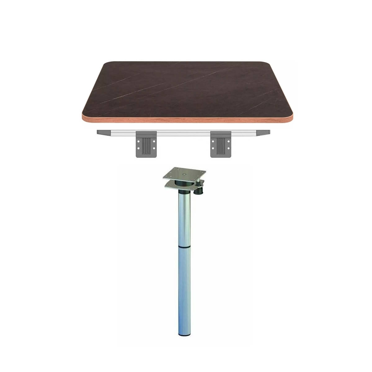 ILSE TECHNIK 3-teiliger Ausdrehfuss 75-6 cm grau inkl- Wandanschlussschiene 50 cm inkl. Leichtbautischplatte Marmoroptik 45 x 80 x 2-8 cm