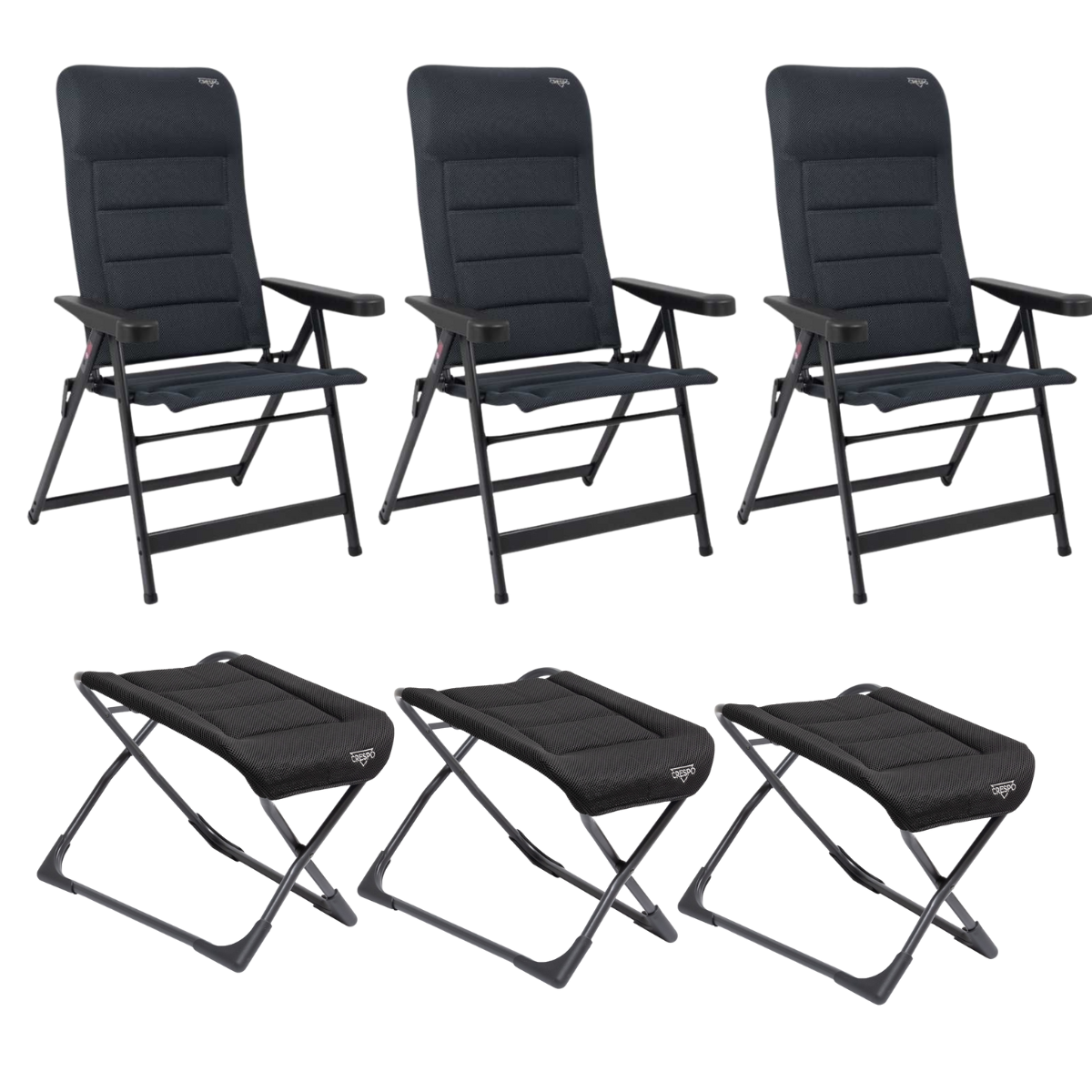 CRESPO Campingstuhl Air Deluxe AP-235-AD schwarz - freistehende Beinauflagen AP-231-AD 3er-Set - 1149055 1149450