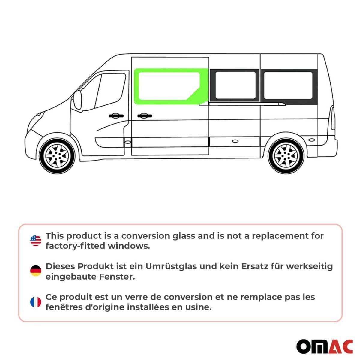 OMAC Seitenfenster Schiebefenster Renault Master L2-L3-L4 ab Bj. 2010 Schiebetuer Rechts - A050954