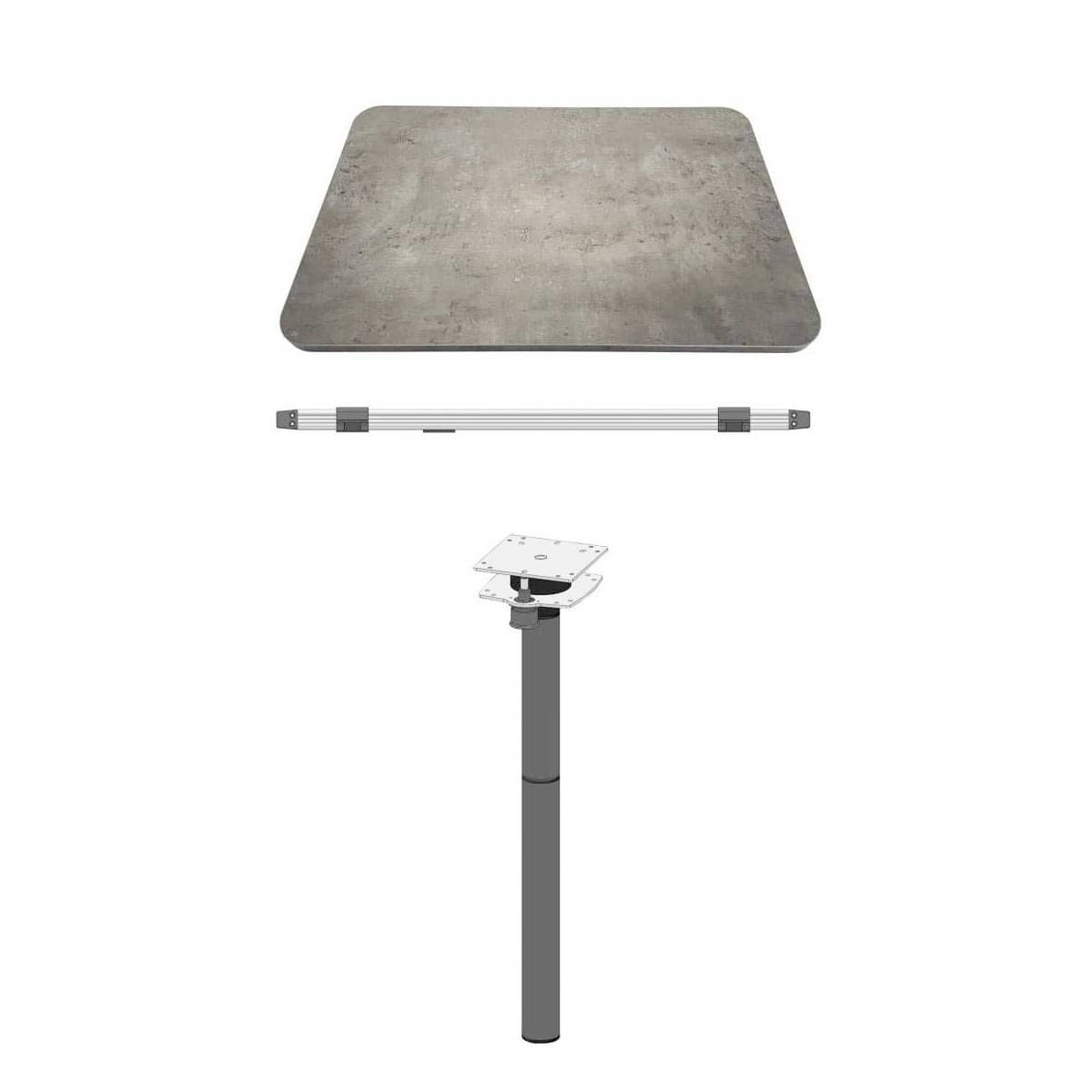 ILSE TECHNIK 3-teiliger Ausdrehfuss 75-6 cm anthrazit inkl- Wandanschlussschiene 100 cm inkl. Leichtbautischplatte Betonoptik 45 x 80 x 2-8 cm