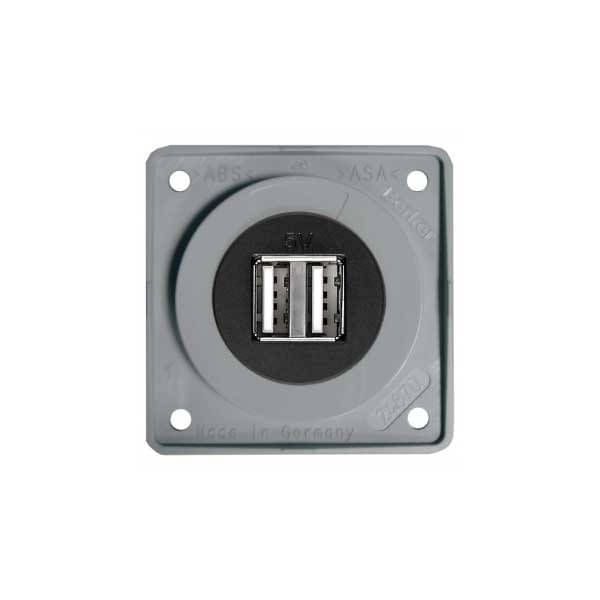 BERKER INTEGRO Flow Einbau-USB-Doppelladesteckdose 12V grau glaenzend Einsatz schwarz - 9 2602 25 07