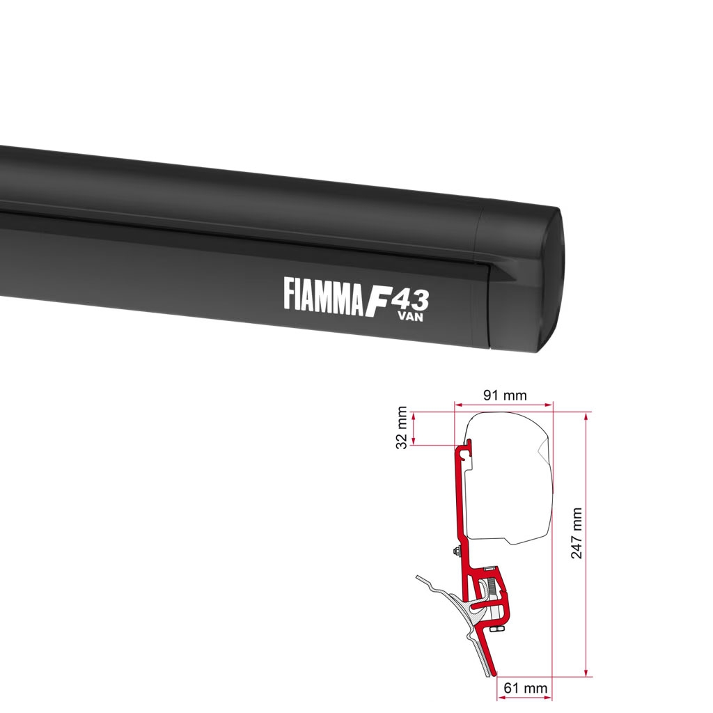 FIAMMA Markise F43 Van 270 Deep black inkl- Adapterkit VW T4 Bj. 1990 - 2003 Brandrup Rail-08833A01R 98655Z011