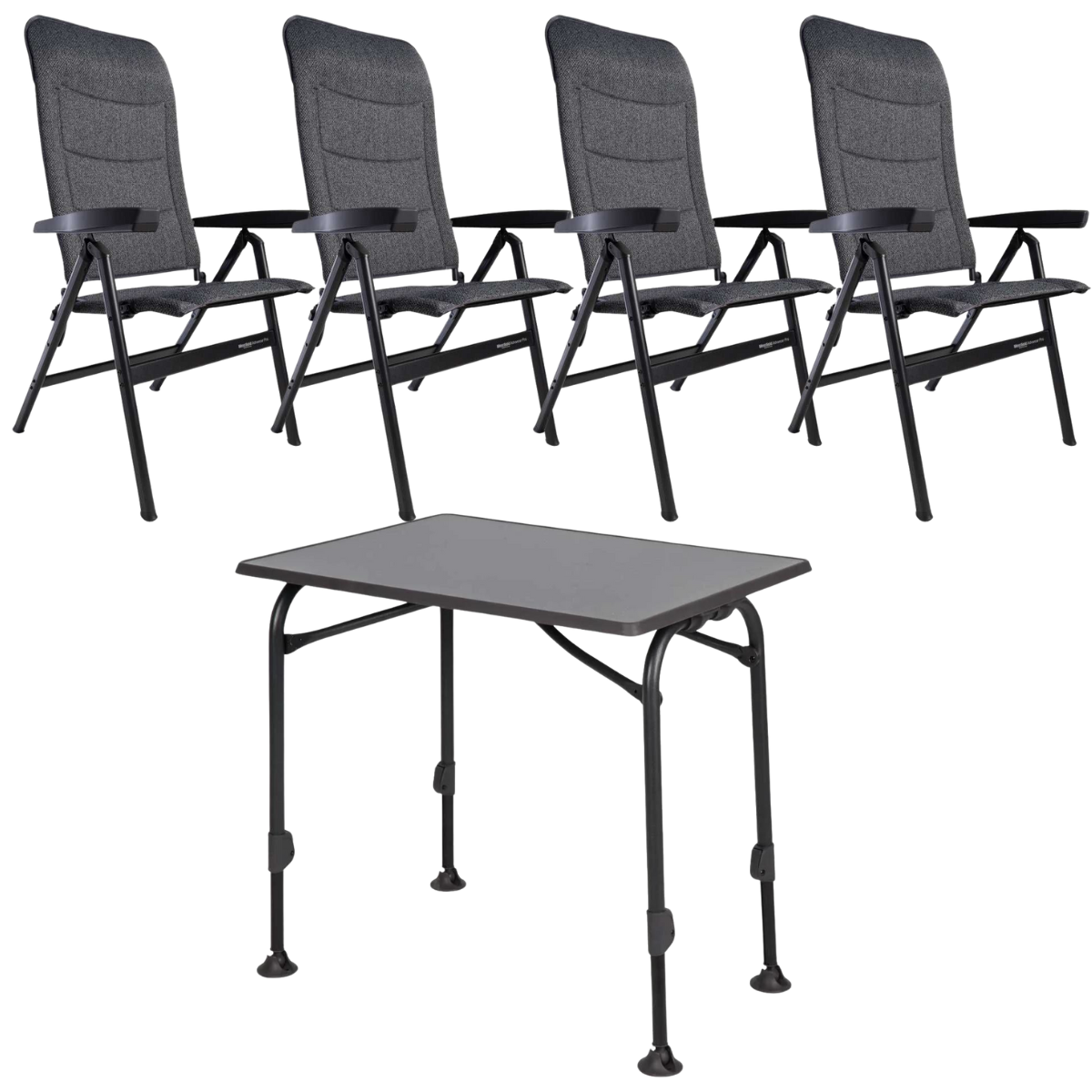 WESTFIELD Campingstuhl Advancer Pro dark grey melange 4er-Set - Tisch AIRCOLITE 120x80 cm black - 201-1884 DGM 201-27251