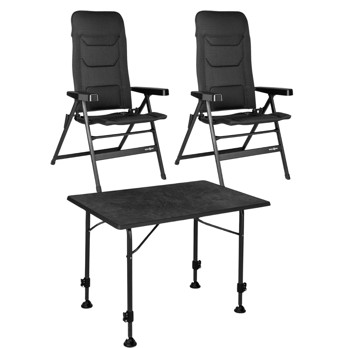 BRUNNER Campingstuhl REBEL 3D Pro - Medium Anthrazit 2er-Set - Tisch LINEAR 80x60 cm Black - 0404002N-C69M 0406036N.C69