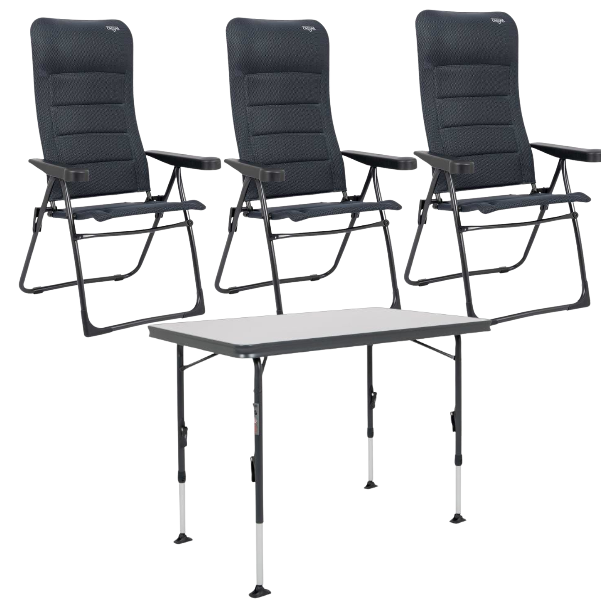 CRESPO Campingstuhl Air Deluxe AP-215-AD schwarz 3er-Set - Tisch Sevilla AP-246 101x65 cm schwarz - 1148026 1151360