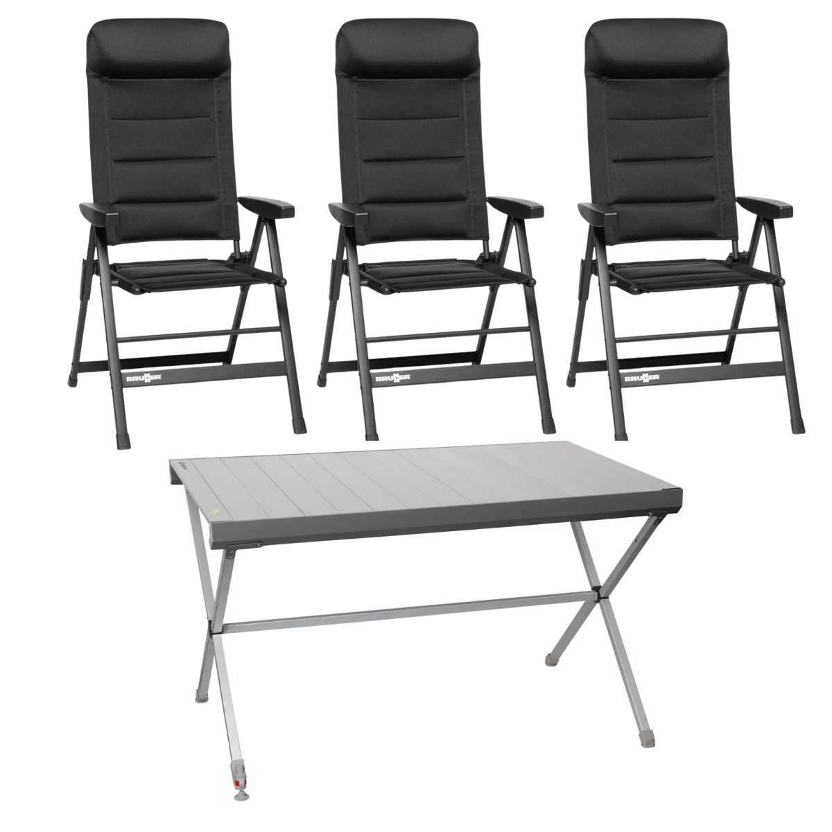 BRUNNER Campingstuhl SKYE 3D Schwarz 3er-Set - Rolltisch TITANIUM AXIA 4 122x76 cm - 0404063N.C09 0406098N