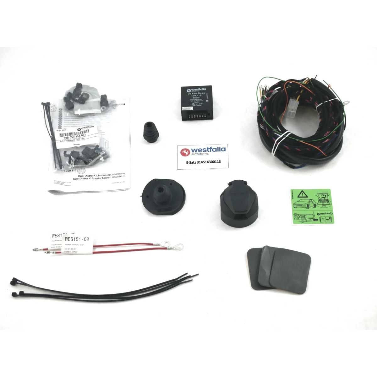 Westfalia Abnehmbare Anhaengerkupplung fuer Opel Astra K Fliessheck 5-Tuerer -BJ 09-2015-12-2021- - im Set mit 13-pol. fahrzeugspezifischem Elektrosatz - 314513900113